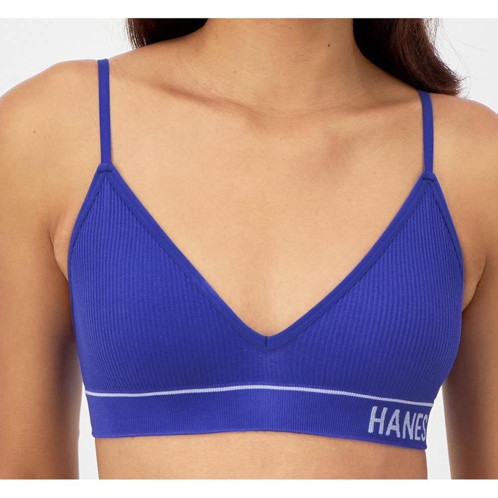 Hanes Originals Ribbed Seamless Triangle Bralette Womens XL Purple Violet NWT